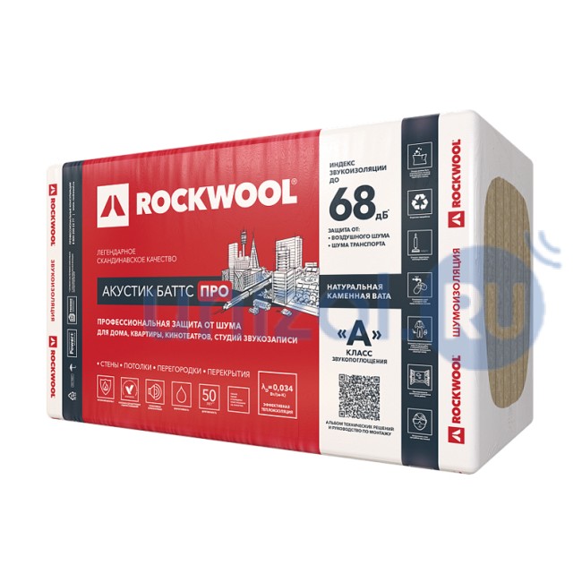Звукоизоляция Rockwool Акустик баттс про 100 мм 2.4 м²